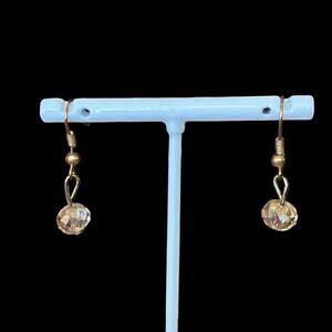 Earrings Gold with Faceted Clear Bead 1" Drop